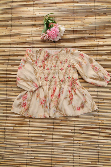 Antoinette printed smocked blouse