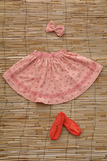 Denim skirt and bow hairpin Rosa bloom