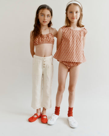 PEA GIRL'S TOP - MAUVE GEO PRINT