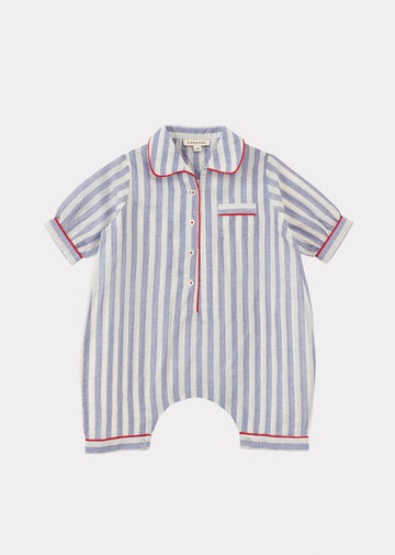 BABY HANDWOVEN COTTON PYJAMAS - INDIGO BLUE STRIPE