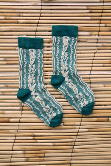 Green flower twisted sock