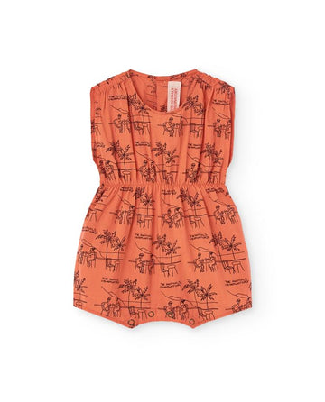 Salmon Drawings Boar Short Jumpsuit