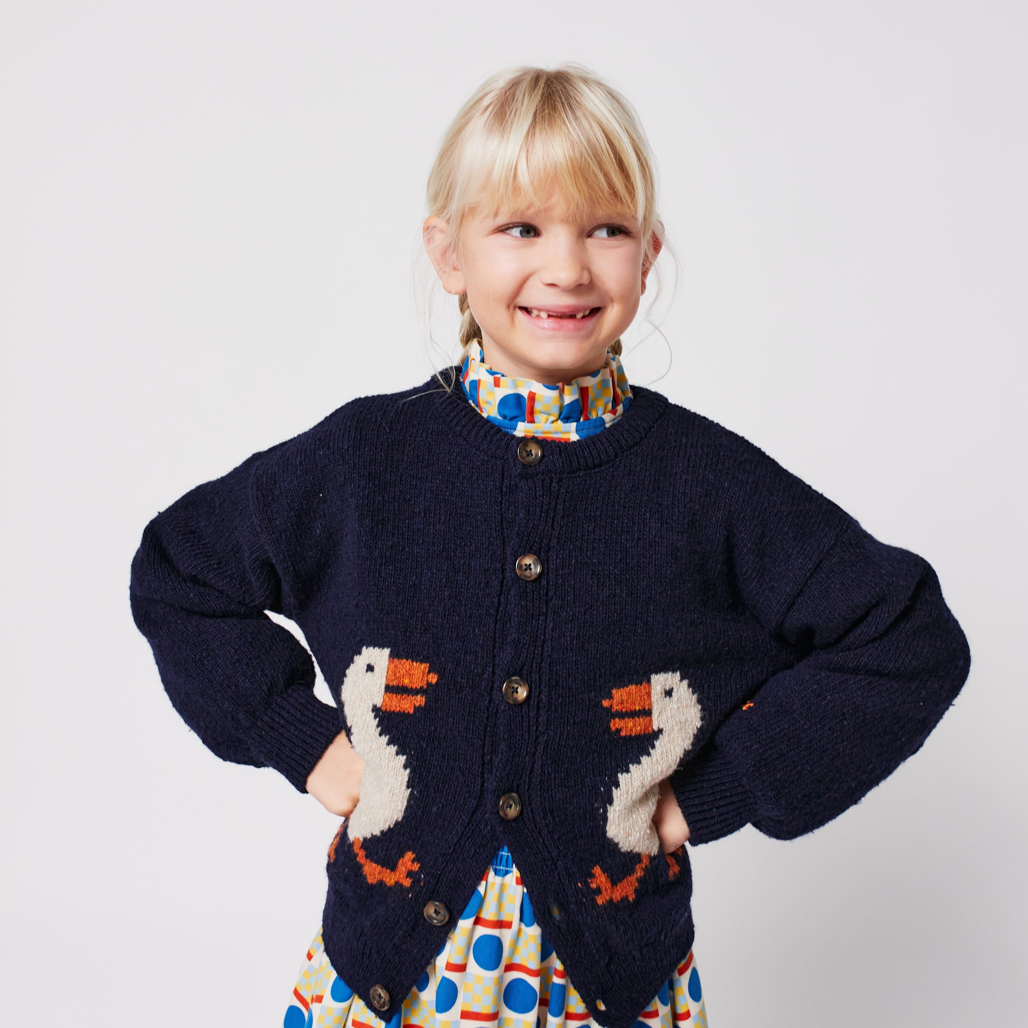 [K*B 25FW 2차] La Oca cardigan WOVEN V NECK NAVY BLUE