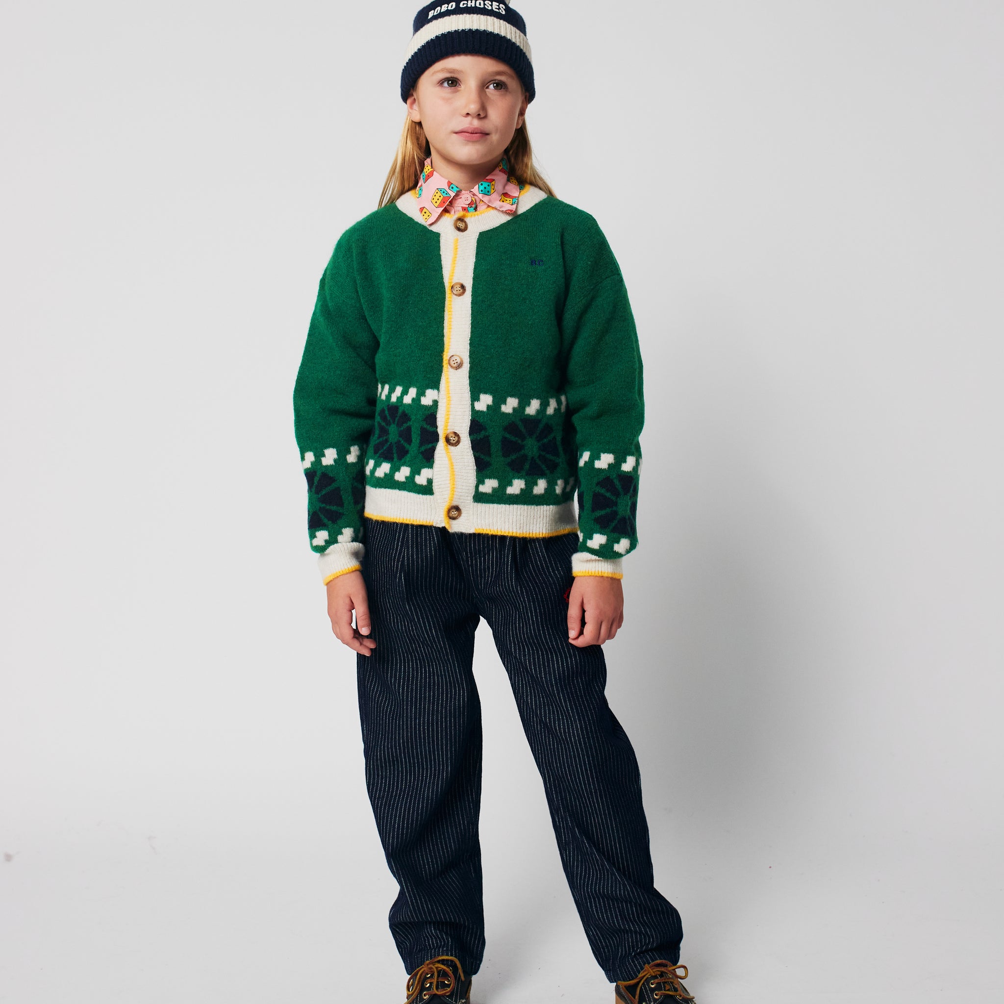 [K*B 25FW 2차] Kaleidoscope jacquard cardigan WOVEN ROUND NECK GREEN