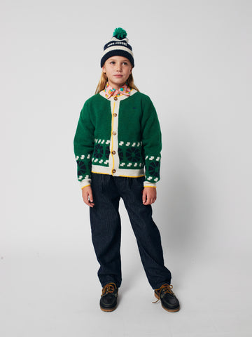 [K*B 25FW 2차] Kaleidoscope jacquard cardigan WOVEN ROUND NECK GREEN