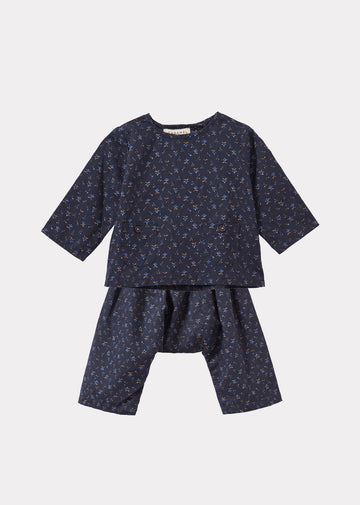 BLACKBIRD BABY COTTON AND LINEN TOP AND TROUSERS SET - PIXEL PRINT