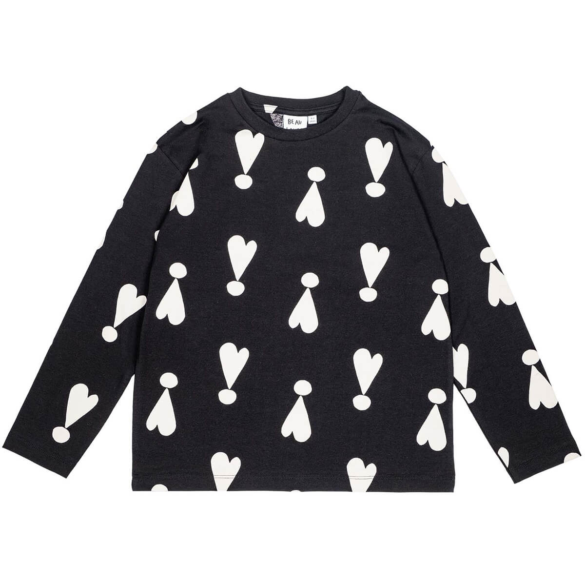 Exclamation Hearts Long Sleeve T-Shirt in Black by Beau Loves