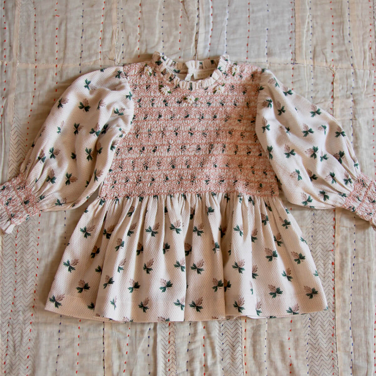 Handsmock Blouse in Hazelnut Flowers by Bonjour