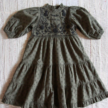 Margot Dress in Khaki Green Broderie Anglaise by Bonjour