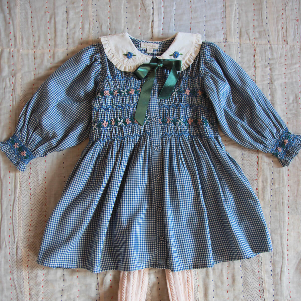 Romantic Long Tunique in Blue Vichy Check by Bonjour