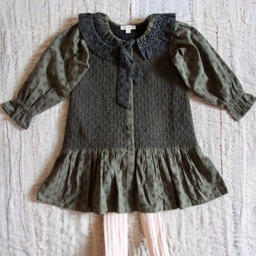 Tie Tunique in Khaki Green Broderie Anglaise by Bonjour