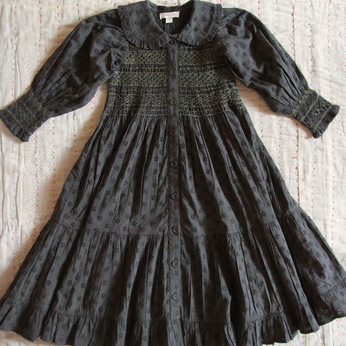 Yse Dress in Charcoal Broderie Anglaise by Bonjour