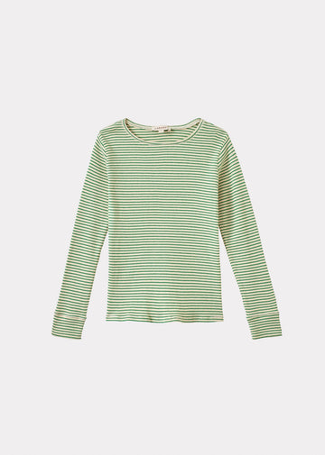 KISHON CHILDREN'S COTTON T-SHIRT - EMERALD GREEN/CREAM