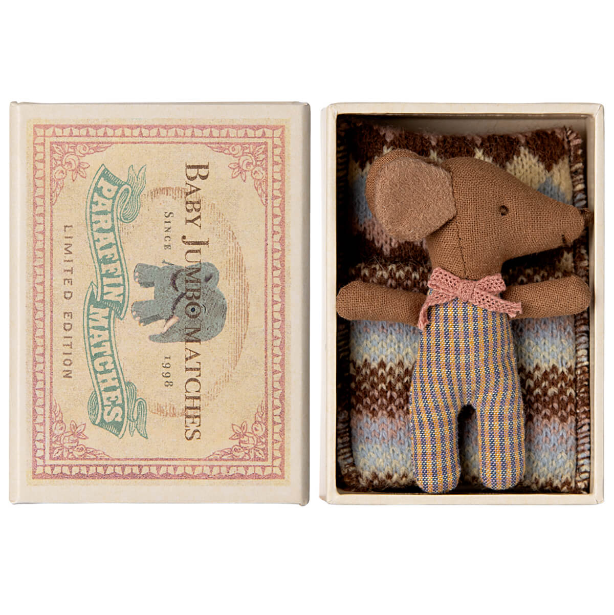 Sleepy / Wakey Baby Mouse In Matchbox in Rose by Maileg