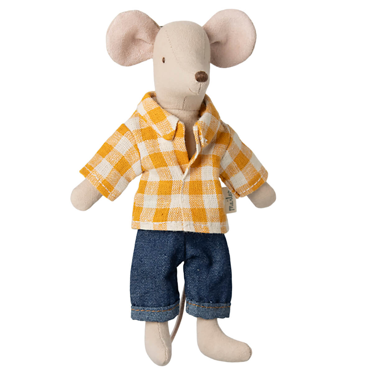 Dad Mouse in Yellow Check Shirt and Blue Jeans by Maileg