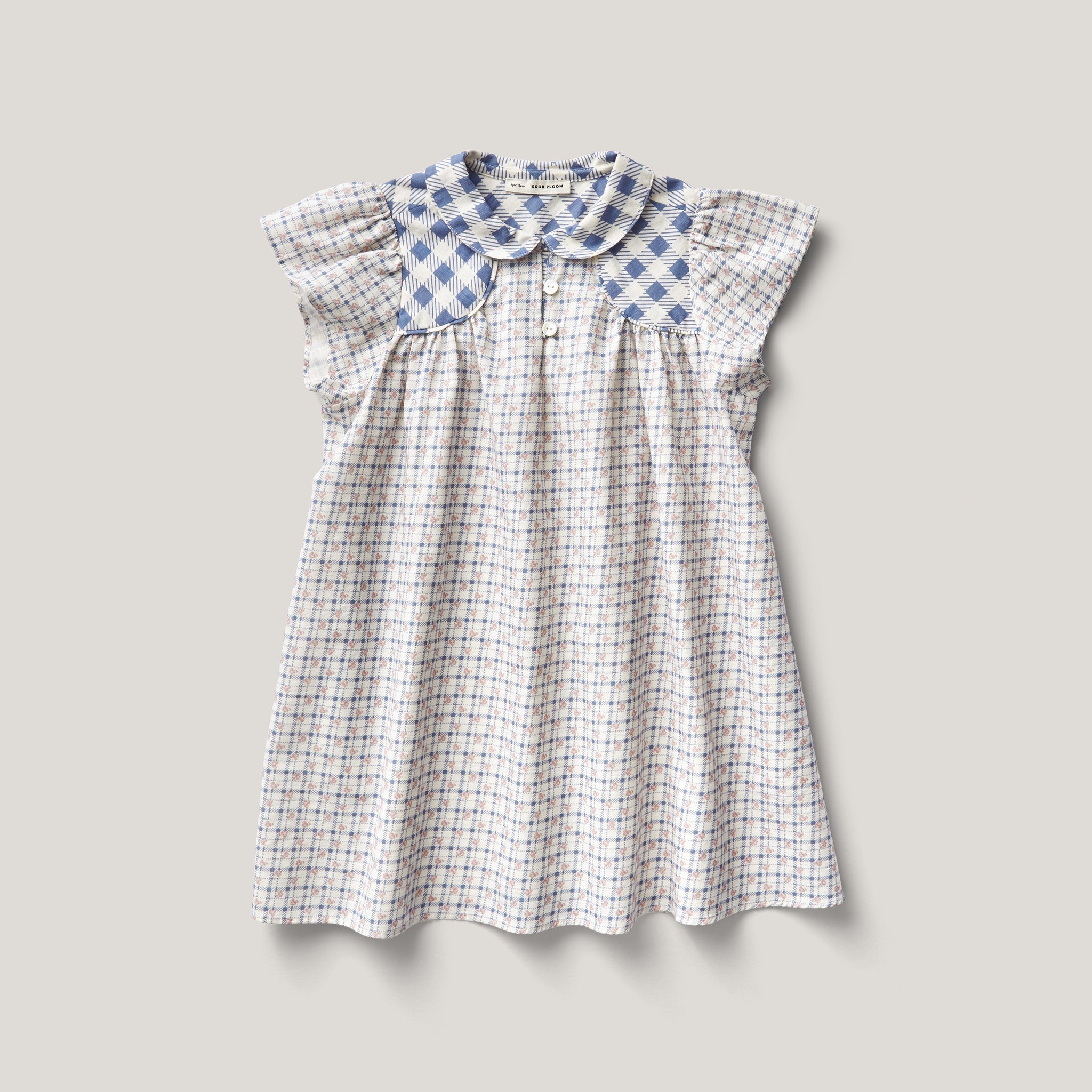 Philomena Dress, Checker Rose Print, Blueberry