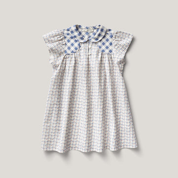 Philomena Dress, Checker Rose Print, Blueberry