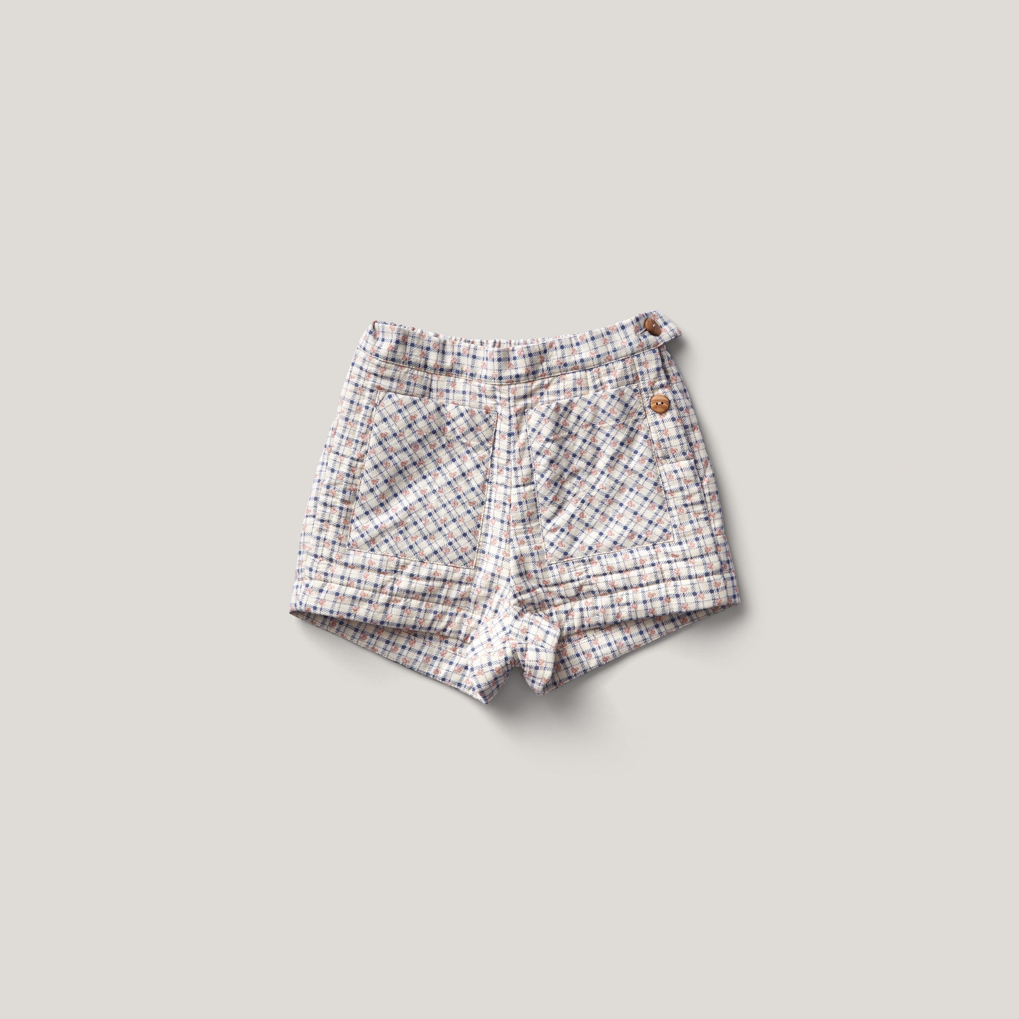Quinn Short, Checker Rose Print, Blueberry