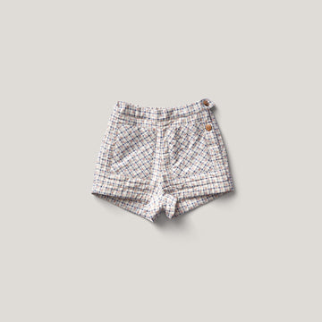 Quinn Short, Checker Rose Print, Blueberry